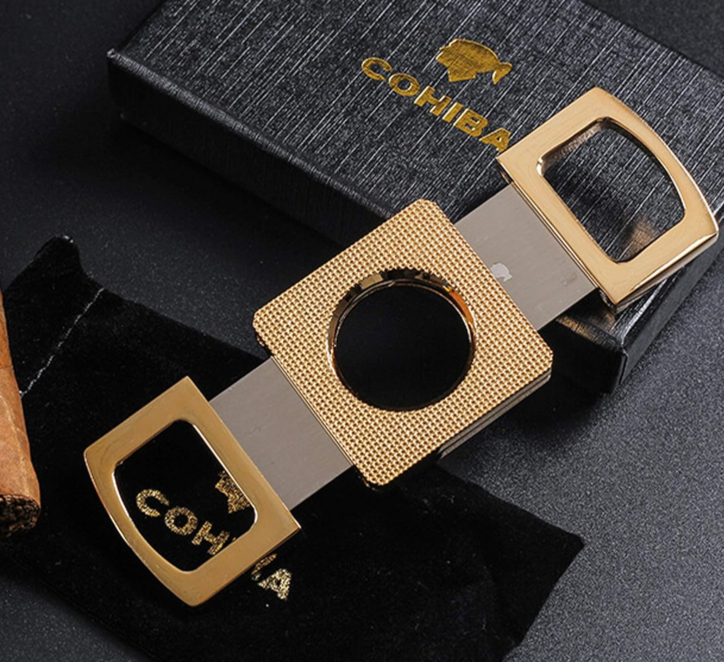 COHIBA Portable Cigar Cutter Scissors Stainless Steel Round Cut Cutter - Gold