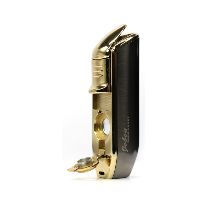 JOBON Cigar Lighter Triple Jet Flame Torch Lighter with Cigar Puncher - Silver