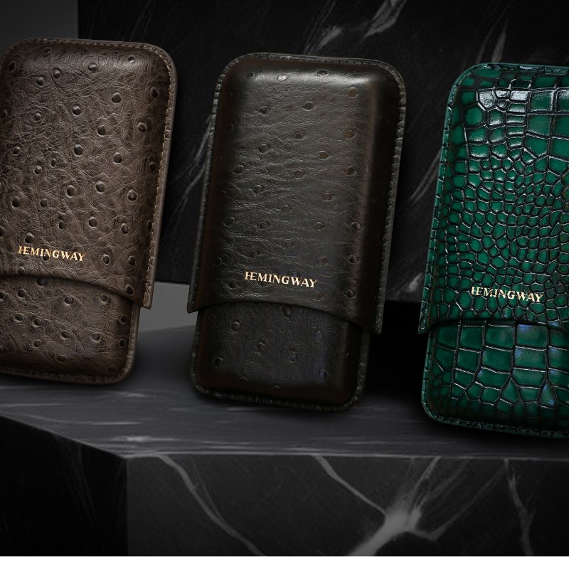 Hemingway Cigar Case 3 Cigars Holder with Premium leather Black