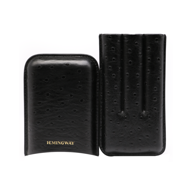Hemingway Cigar Case 3 Cigars Holder with Premium leather Black