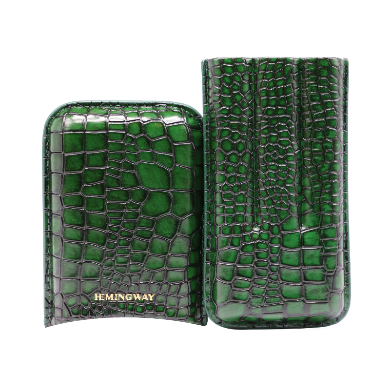 Hemingway Portable Cigar Case 3 Cigars Holder Premium leather Cigar Case Green