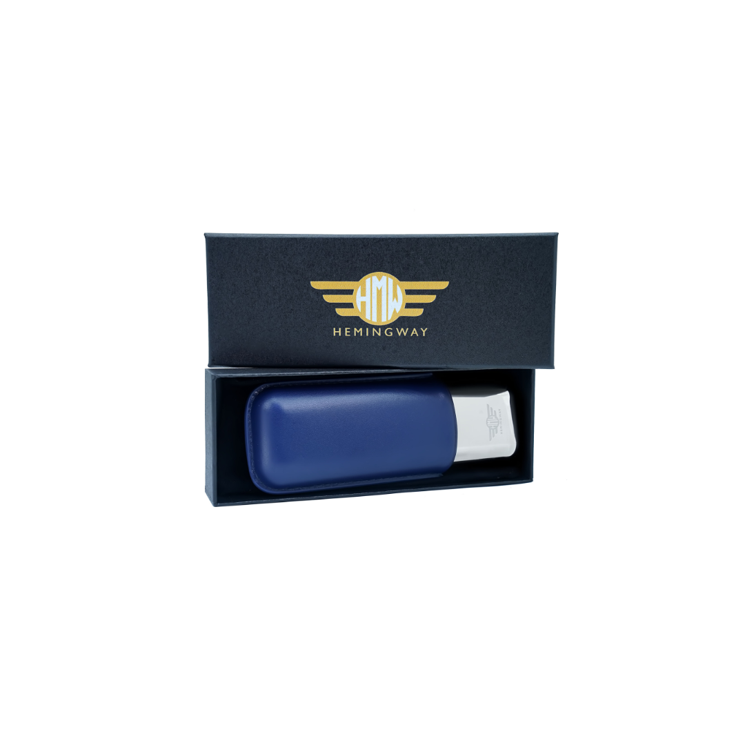 Hemingway Metal Cigar Case Blue Humidor cigar case with an tight seal holds up to 2 cigars