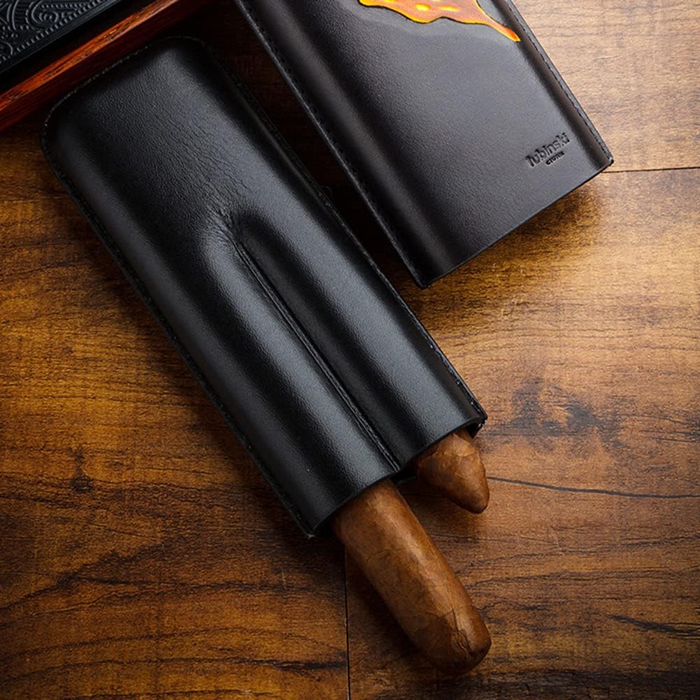 Lubinski Leather Cigar Case Travel Cigar Holder Case Cedar Wood Lined Humidors Cigar Box Tubes