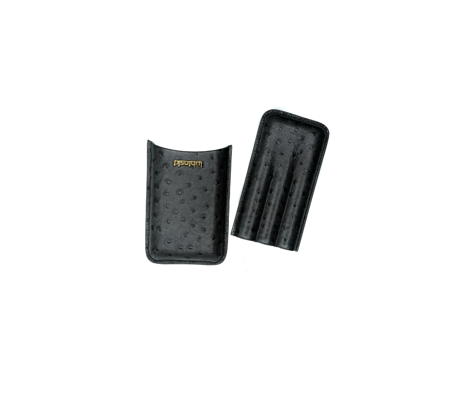 Lubinski Portable Cigar Case Cigar Storage Box Holds up to 3 Cigars Gray Premium leather