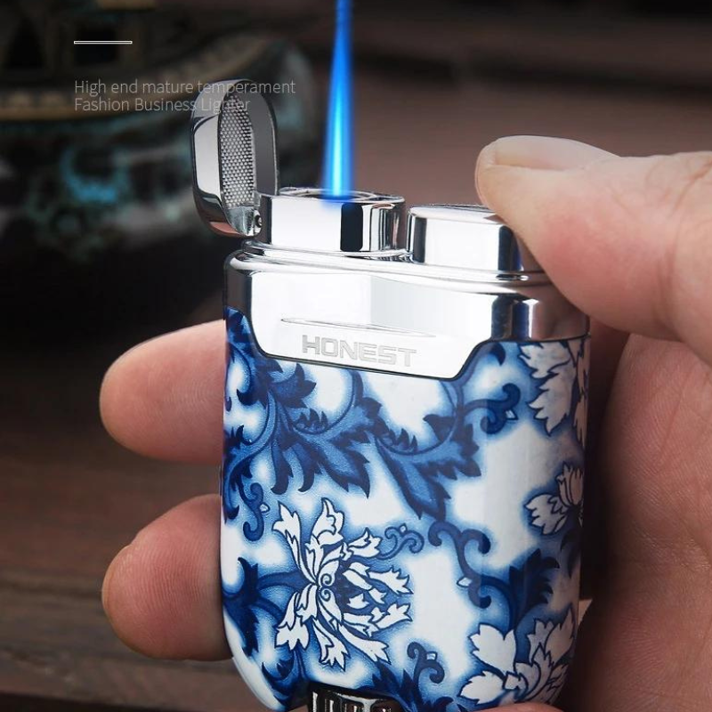 HONEST Windproof Butane Cigar  Lighter Metal Blue Flame Refillable Adjustable