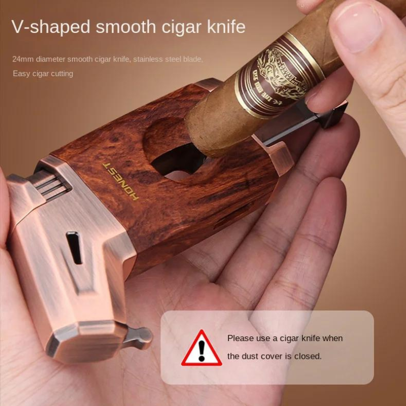 HONEST Cigar Lighter with V Cut Cigar Lighter Metal Jet Flame 2 In 1  Windproof Black