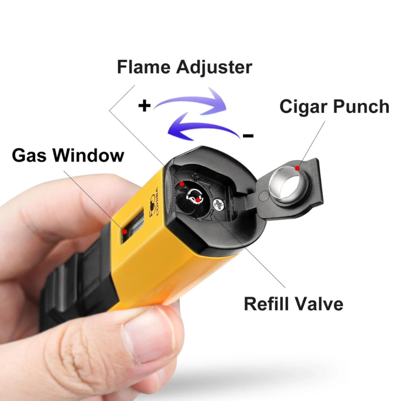 HONEST Cigar Lighter Jet Flame Butane Gas Torch with Cigar Puncher Metal