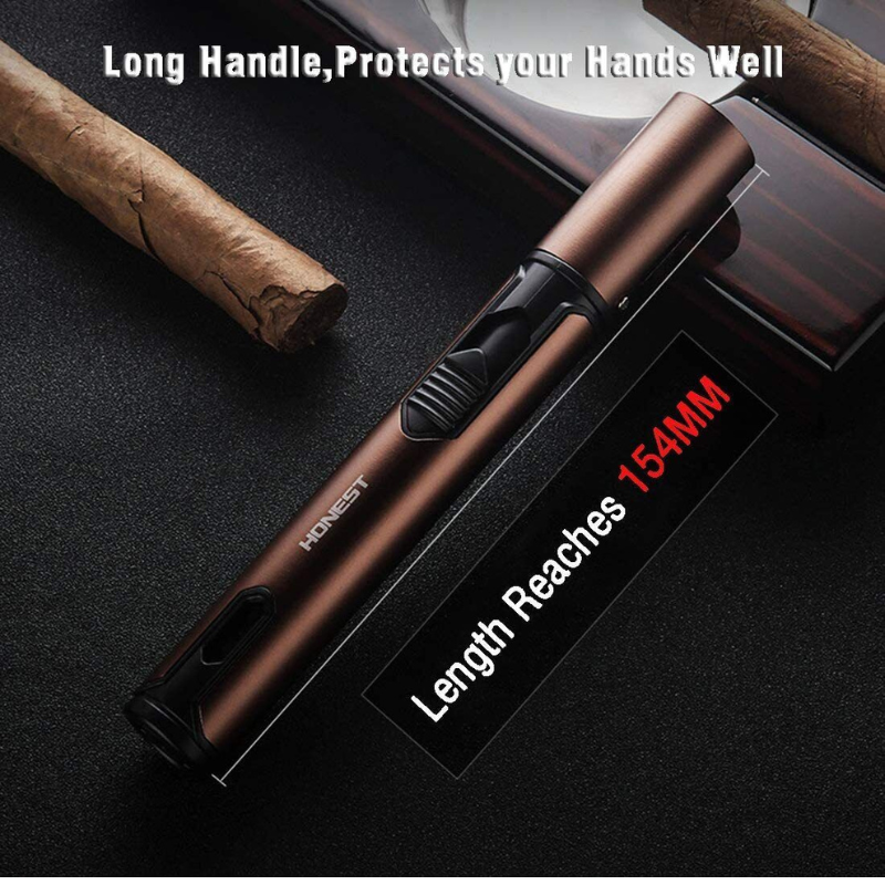 HONEST Cigar Lighter Windproof Single Jet Flame Butane Refillable Torch Lighter Gold