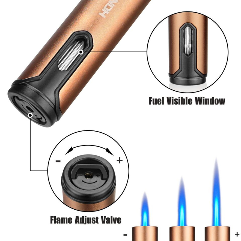 HONEST Cigar Lighter Windproof Single Jet Flame Butane Refillable Torch Lighter Gold
