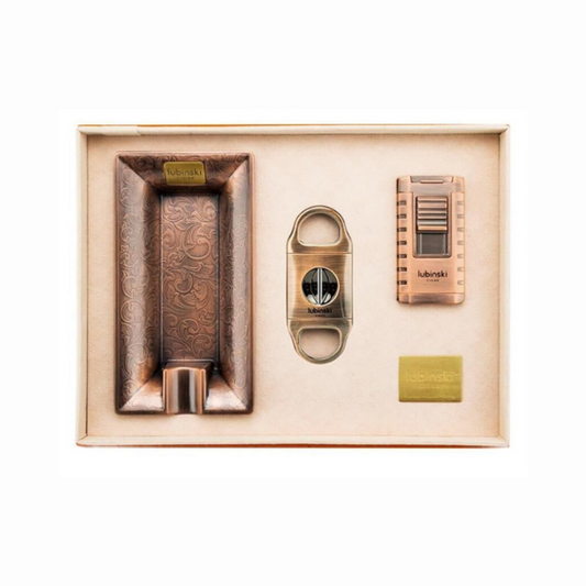 Lubinski three Torch Cigar Lighter Ashtray and Cutter Set Rose with Premium Elegant Box