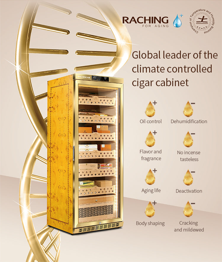 Raching Cigar Humidor Cabinet Electronic Humidor MON Series - MON3800A Premium Canada Cedar Trays - GOLD