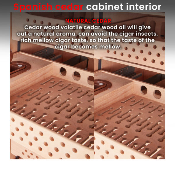 Hemingway Electric Cigar Humidor, Dual‑Zone Smart Humidifier with Touchscreen & Digital Hygrometer, Wi‑Fi App Control, UV‑Protected Glass, Spanish Cedar WOOD, Holds Up to 1500 Cigars – (CH120AH-B6) - Image 3