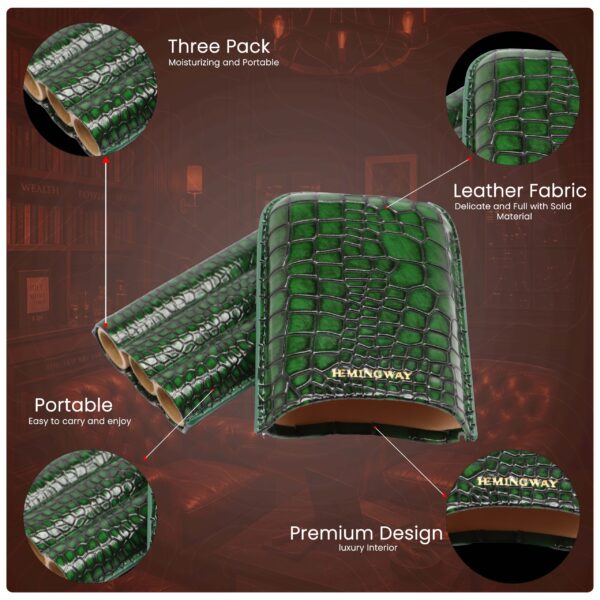 Hemingway Portable Cigar Case 3 Cigars Holder Premium leather Cigar Case - GREEN - Image 4