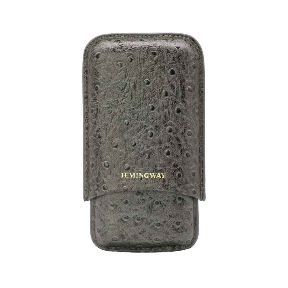 HEMINGWAY PORTABLE CIGAR CASE 3 CIGARS HOLDER PREMIUM LEATHER CIGAR CASE – GRAY - Image 1