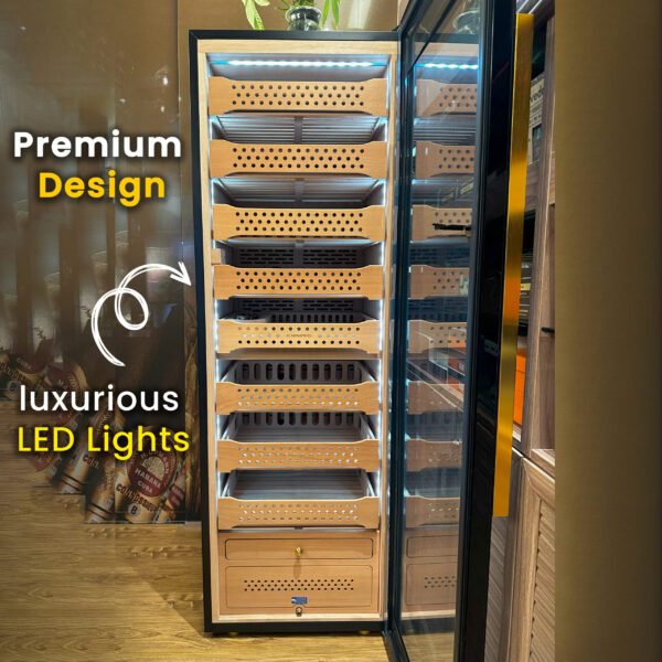 Hemingway Electric Cigar Humidor, Dual‑Zone Smart Humidifier with Touchscreen & Digital Hygrometer, Wi‑Fi App Control, UV‑Protected Glass, Spanish Cedar WOOD, Holds Up to 2000 Cigars – (JC376A2-B8) - Image 2