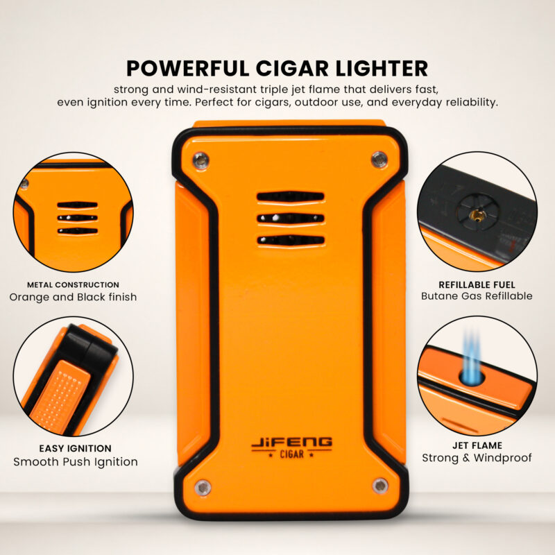 Jifeng Butane Cigar Lighter Torch Gas Refillable Windproof Lighter Jet Flame Orange