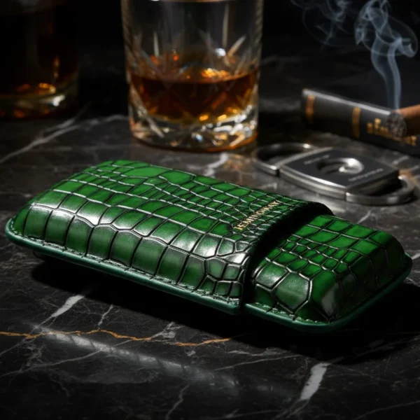 Hemingway Portable Cigar Case 3 Cigars Holder Premium leather Cigar Case - GREEN - Image 10