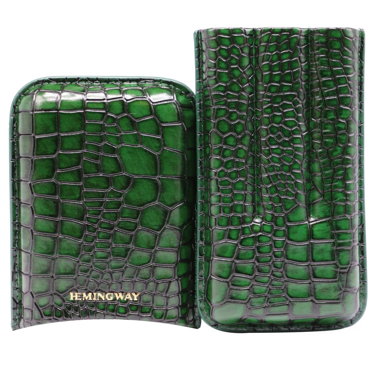 Hemingway Portable Cigar Case 3 Cigars Holder Premium leather Cigar Case - GREEN