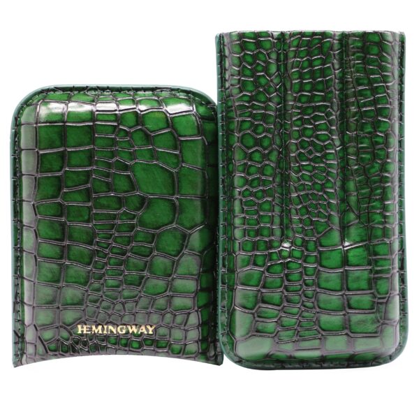 Hemingway Portable Cigar Case 3 Cigars Holder Premium leather Cigar Case - GREEN - Image 6