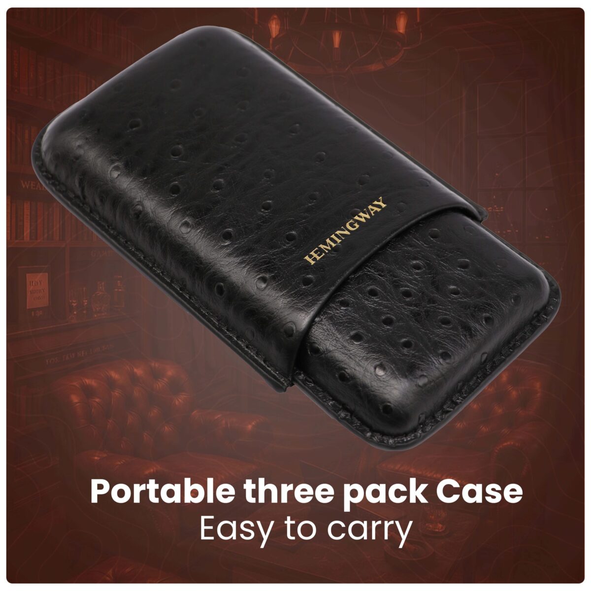 HEMINGWAY PORTABLE CIGAR CASE 3 CIGARS HOLDER PREMIUM LEATHER CIGAR CASE – BLACK