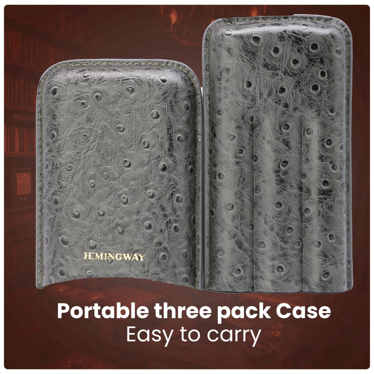 HEMINGWAY PORTABLE CIGAR CASE 3 CIGARS HOLDER PREMIUM LEATHER CIGAR CASE – GRAY