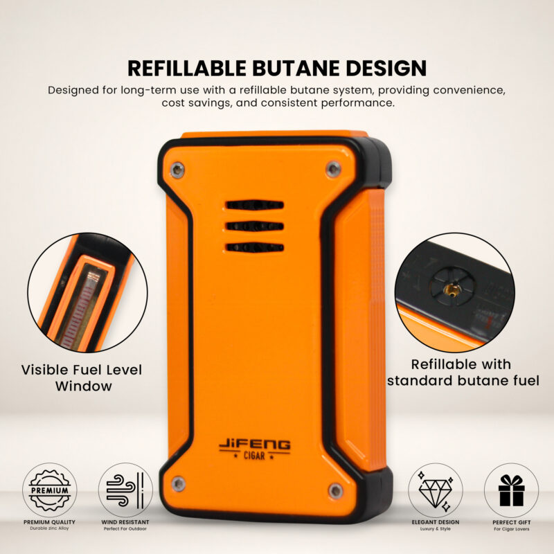 Jifeng Butane Cigar Lighter Torch Gas Refillable Windproof Lighter Jet Flame Orange