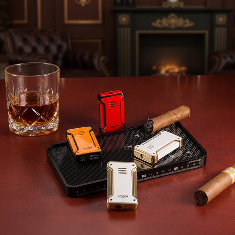 Jifeng Cigar Lighter Torch Gas Refillable Windproof Lighter Jet Flame Silver