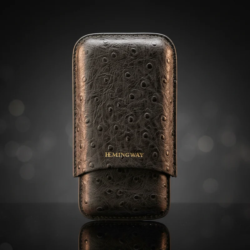 HEMINGWAY PORTABLE CIGAR CASE 3 CIGARS HOLDER PREMIUM LEATHER CIGAR CASE – GRAY