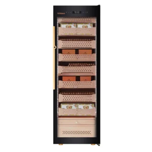 Full front view of Hemingway B6 Electric Cigar Humidor Cabinet with 8 Spanish Cedar drawers and digital climate control