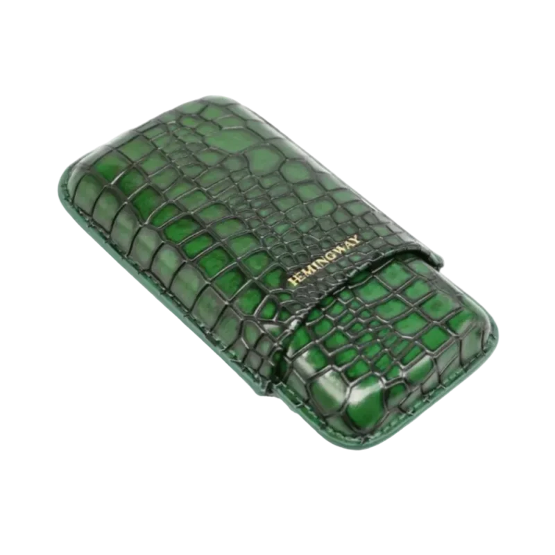 Hemingway Portable Cigar Case 3 Cigars Holder Premium leather Cigar Case - GREEN