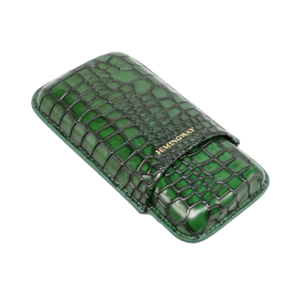 Hemingway Portable Cigar Case 3 Cigars Holder Premium leather Cigar Case - GREEN - Image 3