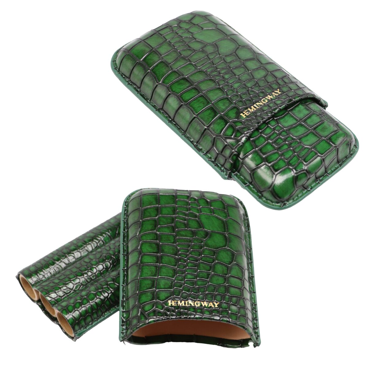 Hemingway Portable Cigar Case 3 Cigars Holder Premium leather Cigar Case - GREEN