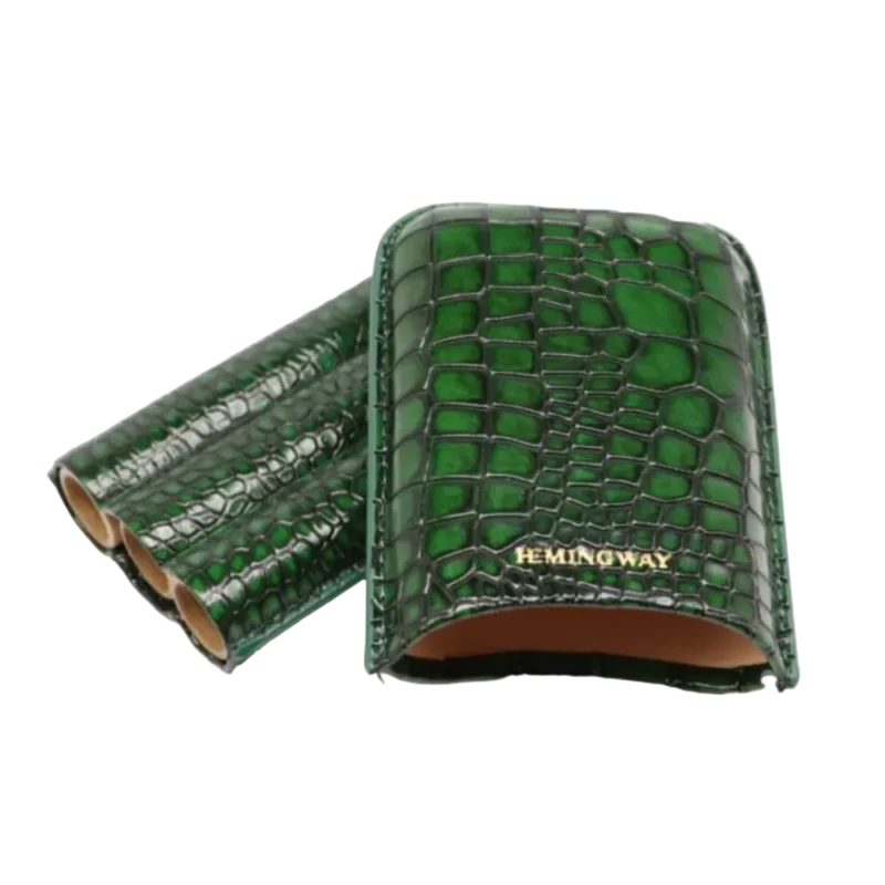 Hemingway Portable Cigar Case 3 Cigars Holder Premium leather Cigar Case - GREEN