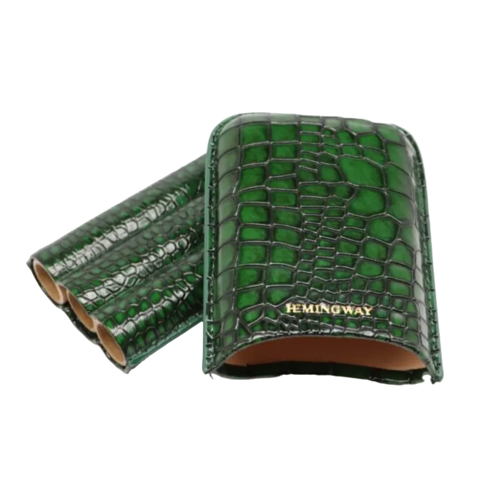 Hemingway Portable Cigar Case 3 Cigars Holder Premium leather Cigar Case - GREEN - Image 4