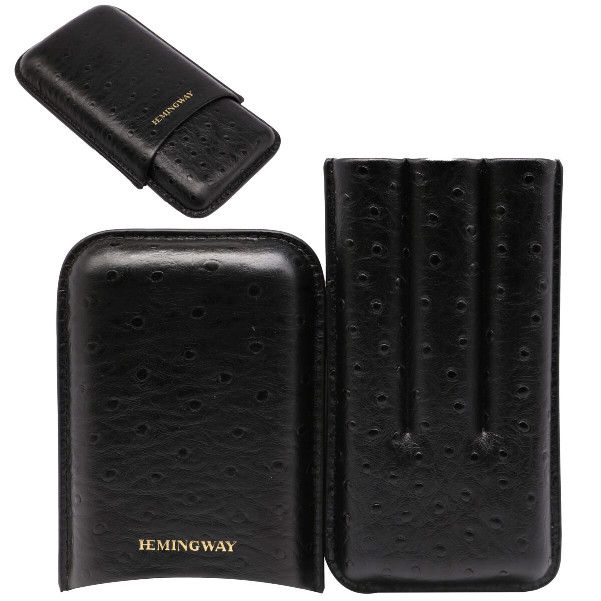 HEMINGWAY PORTABLE CIGAR CASE 3 CIGARS HOLDER PREMIUM LEATHER CIGAR CASE – BLACK