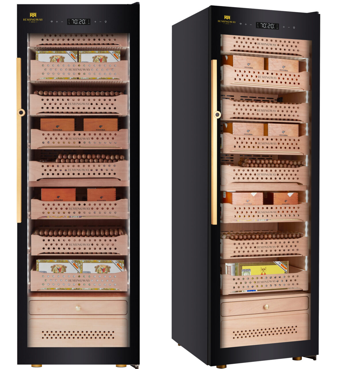 Hemingway B6 Electric Cigar Humidor Cabinet with UV-Blocking Low-E Glass Door and Sleek Black Finish