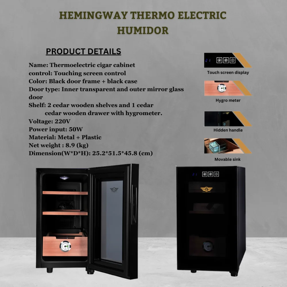 Hemingway Electric Cigar Humidor Cabinet With Hygrometer Thermo Electric Cigar Humidor - Image 7