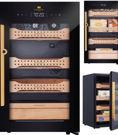Hemingway B2-H electronic cigar humidor with wooden drawers, digital humidity and temperature control display