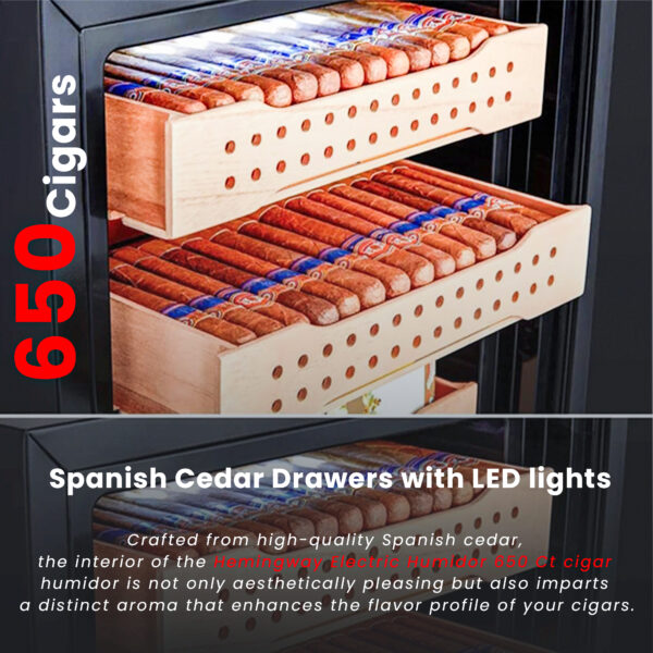 Hemingway Electric Cigar Humidor, Dual‑Zone Smart Humidifier with Touchscreen & Digital Hygrometer, Wi‑Fi App Control, UV‑Protected Glass, Spanish Cedar WOOD, Holds Up to 600 Cigars – (CH120AH-B2) - Image 5