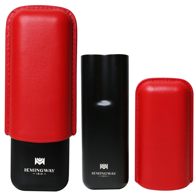 Hemingway Stainless Steel & Leather Portable Travel Cigar Humidor Case Red | Holds Up to 2 Cigars