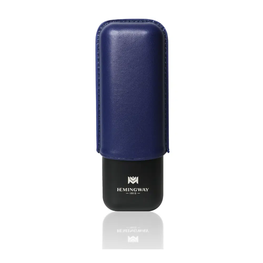 Hemingway Luxury Stainless Steel and Leather Portable Travel Cigar Humidor Case Blue | Holds Up to 2 Cigars