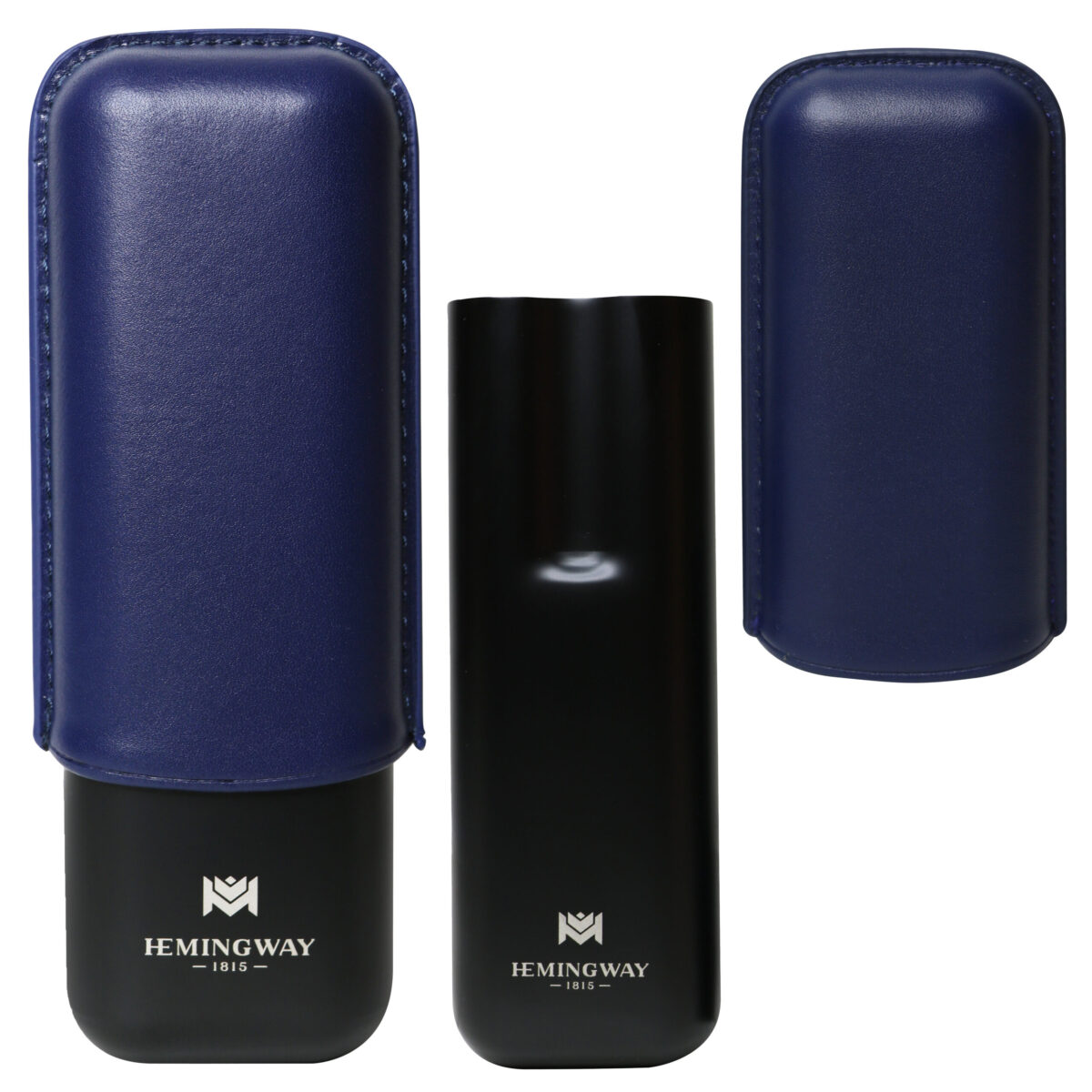 Hemingway Luxury Stainless Steel and Leather Portable Travel Cigar Humidor Case Blue | Holds Up to 2 Cigars