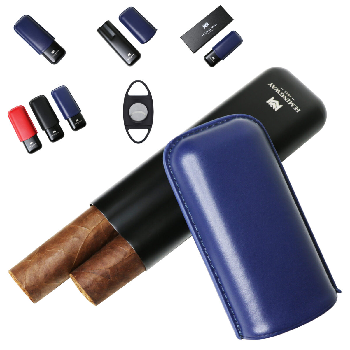 Hemingway Luxury Stainless Steel and Leather Portable Travel Cigar Humidor Case Blue | Holds Up to 2 Cigars