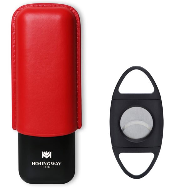 Hemingway Stainless Steel & Leather Portable Travel Cigar Humidor Case Red | Holds Up to 2 Cigars