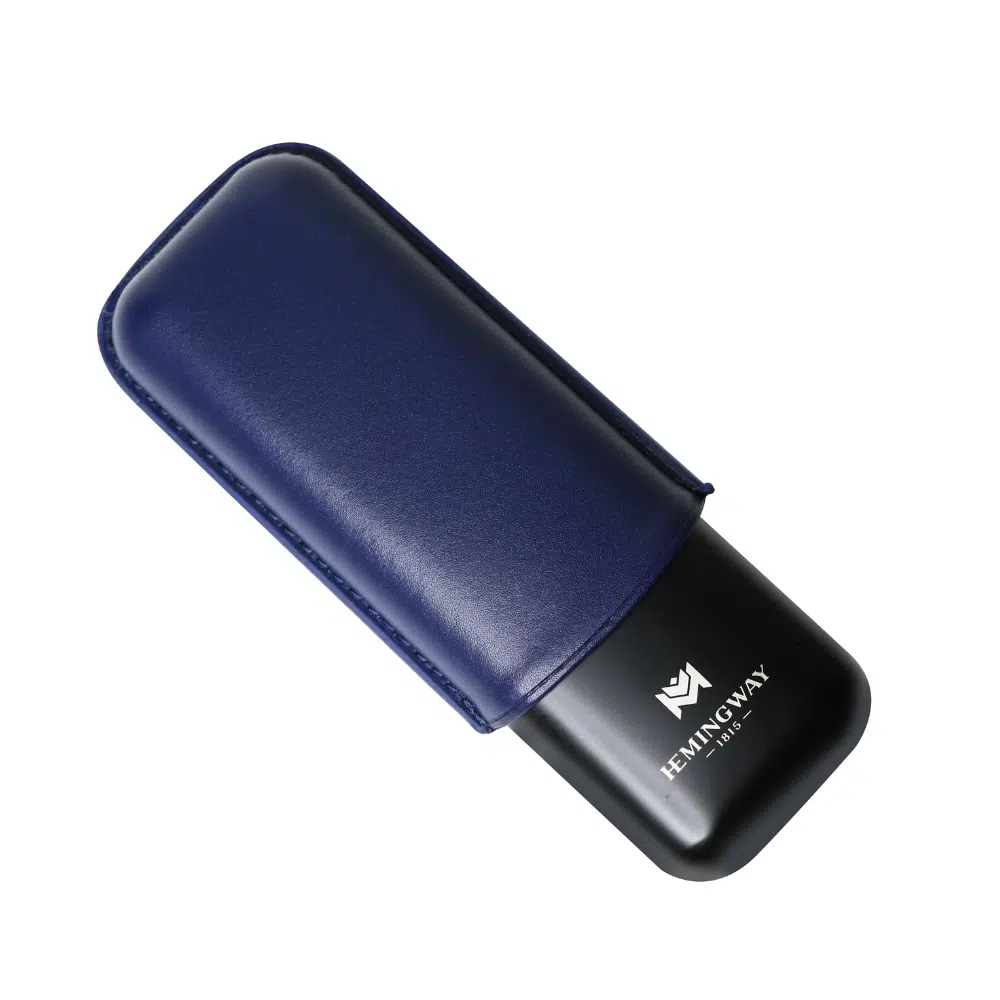 Hemingway Luxury Stainless Steel and Leather Portable Travel Cigar Humidor Case Blue | Holds Up to 2 Cigars - Image 2
