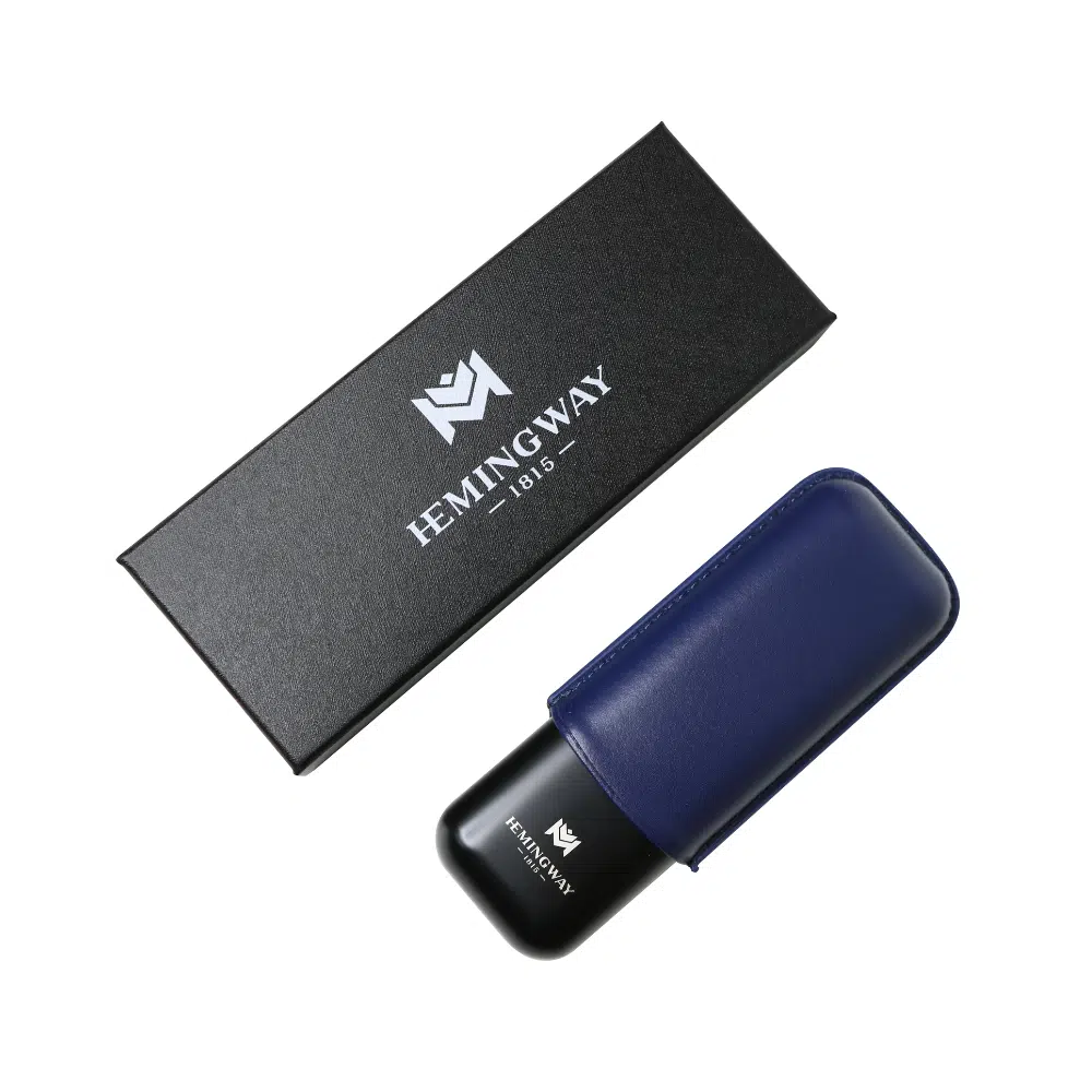 Hemingway Luxury Stainless Steel and Leather Portable Travel Cigar Humidor Case Blue | Holds Up to 2 Cigars - Image 5