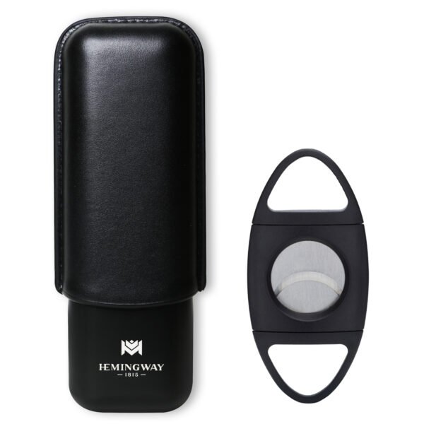 Hemingway Stainless Steel & Leather Portable Travel Cigar Humidor Case Black | Holds Up to 2 Cigars