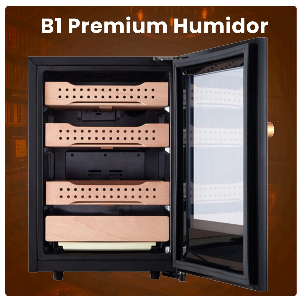 Electric Cigar Humidor Cabinet B1 JC50A2 – 400 Count, Touch Screen & Fingerprint Lock – Hemingway