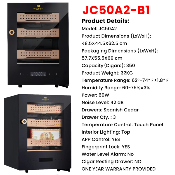 Electric Cigar Humidor Cabinet B1 JC50A2 – 400 Count, Touch Screen & Fingerprint Lock – Hemingway - Image 9