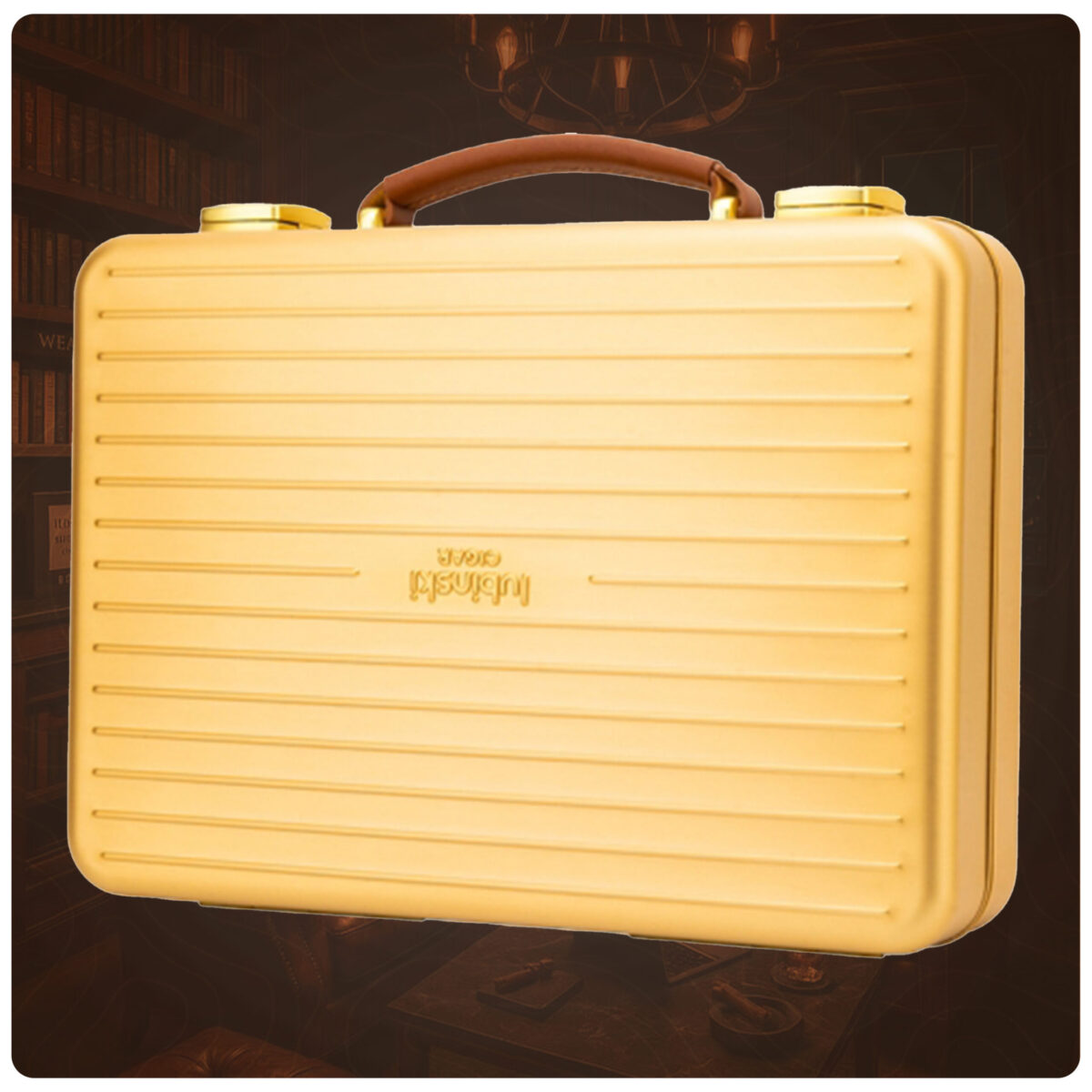 Lubinski Luxury Aluminium Alloy Cigar Humidor Portable Cigar Storage Box Cedar Wood Interior Holds 20 Cigars Gold